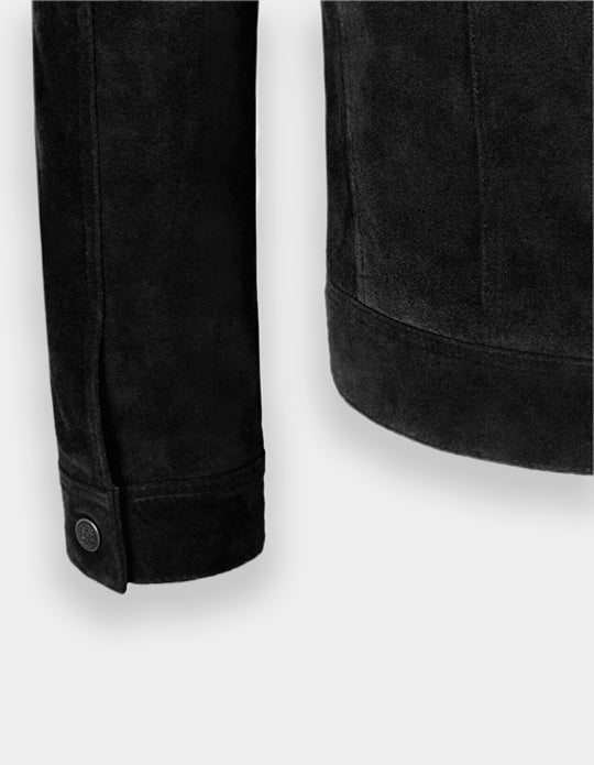 Men's Classic Trucker Black Suede Leather Jacket Denim Style Western Real Suede Leather Jacket Mens Suede Jacket Black.